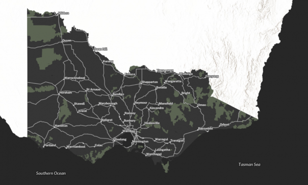 Sample map of Victoria featuring the dark grey colour theme.