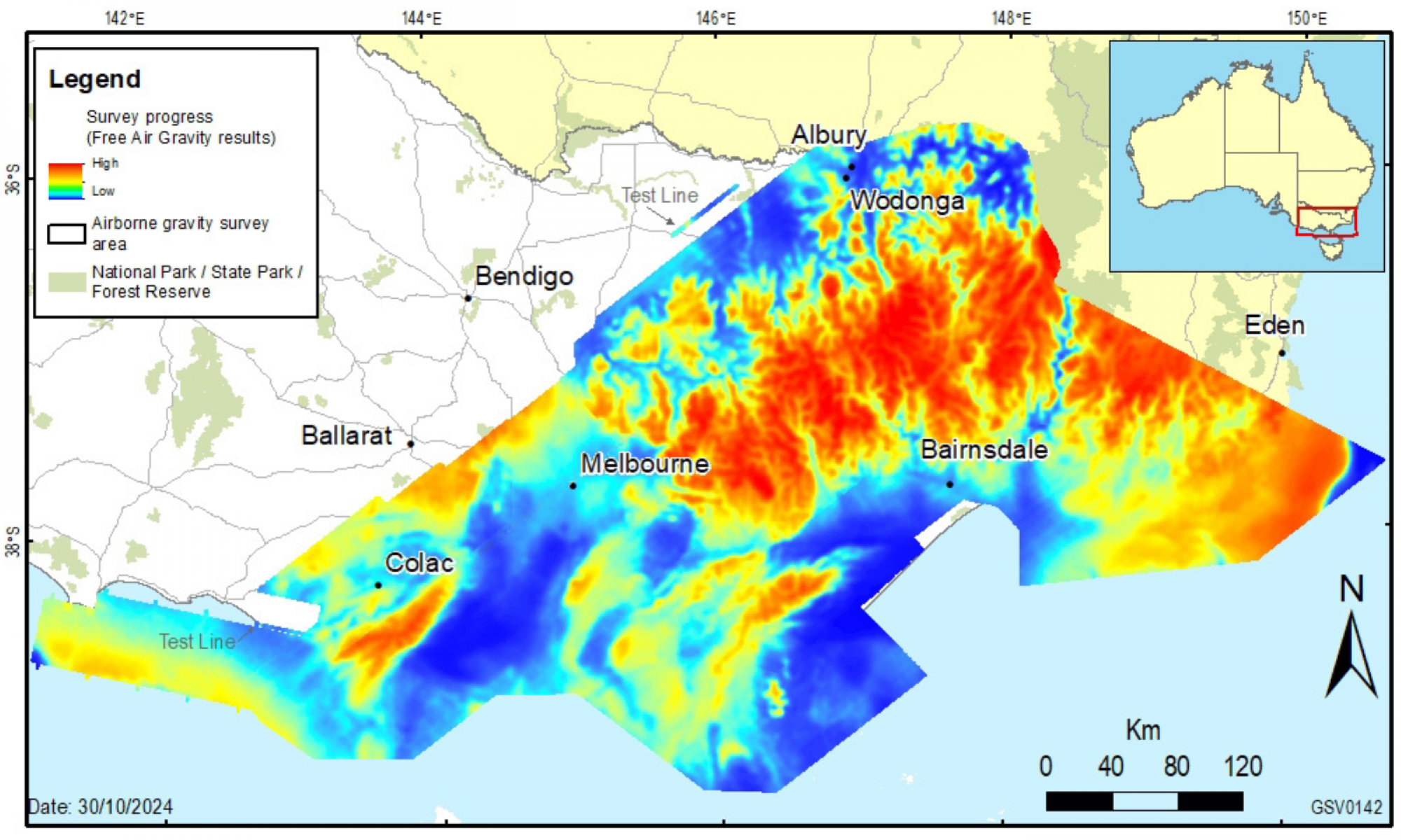 A map of the final results of the airborne gravity survey on 30 October 2024.