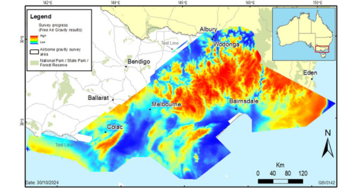 A map of the final results of the airborne gravity survey on 30 October 2024.  